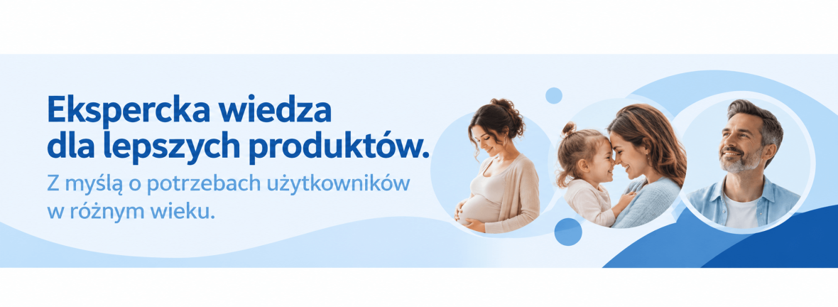 Grafika otwierająca sekcję o Pozytywnej Opinii IMiD z hasłem: „Ekspercka wiedza dla lepszych produktów. Z myślą o potrzebach użytkowników w różnym wieku”.